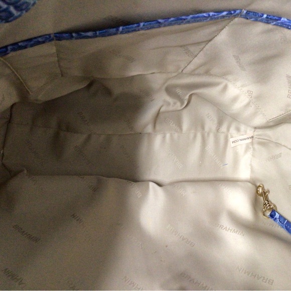 Large Blue Leather Brahmin Carla Tote  (Like New) - Picture 6 of 12